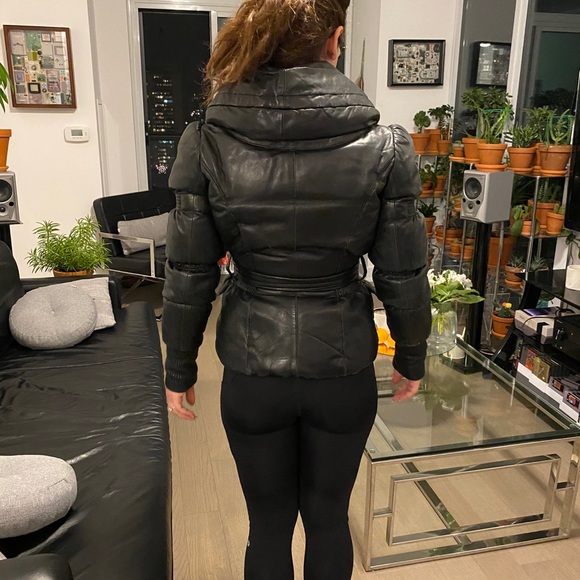 Rare Genuine Leather Bubble Winter Coat with belt - Picture 5 of 7